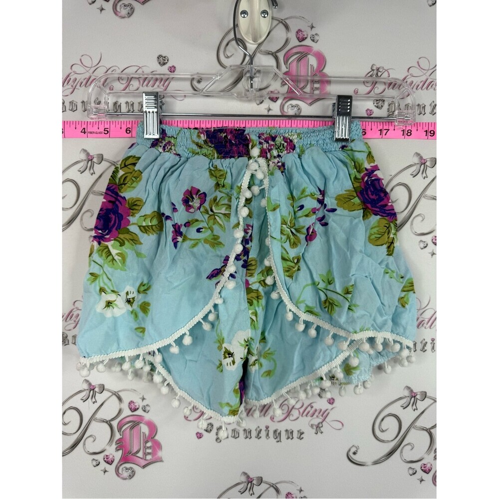 Shorts flowers Floral Pom-Pom Trim Women’s Shorts - Light Blue - Picture 1 of 8